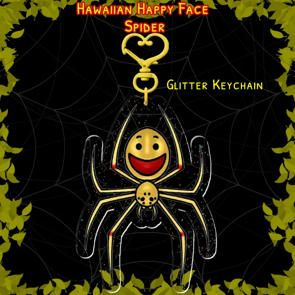 Hawaiian Happy Face Spider glitter keychain