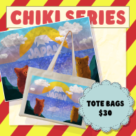 Chiki Series || Chiki Tote ||  Vertical Part-print Canvas Tote Bags - 16.9″x12.6″x3.1″(43x32x8cm)
