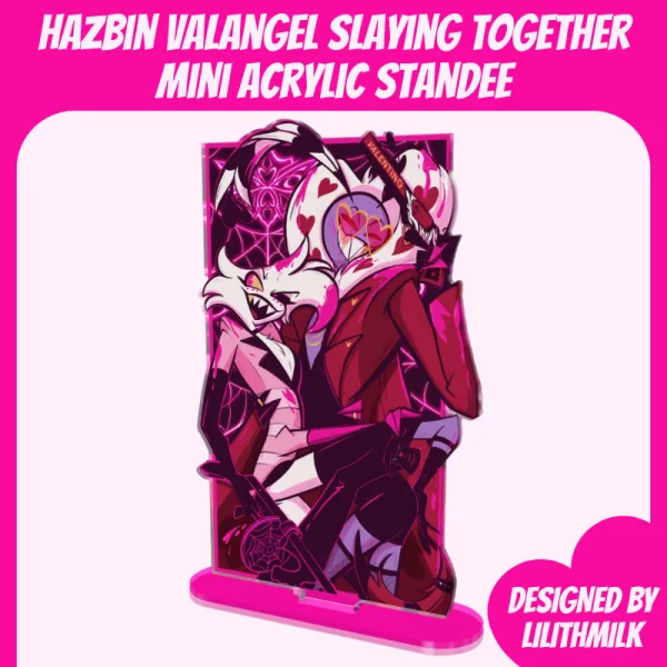 Hazbin Hotel Angel Dust Valentino ValAngel Slaying Together Mini Acrylic Standee