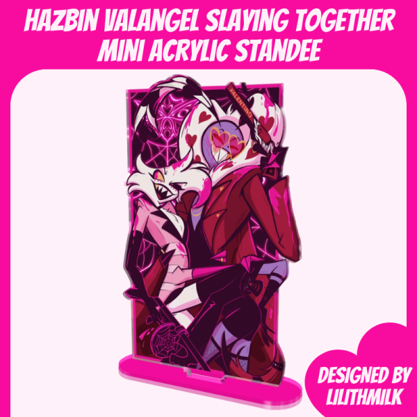 Hazbin Hotel Angel Dust Valentino ValAngel Slaying Together Mini Acrylic Standee