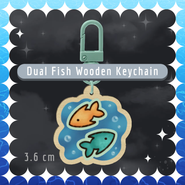 Dual Fish ☆ 3.6cm Wood Keychain