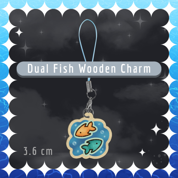 Dual Fish ☆ 3.6cm Wood Phone Charm