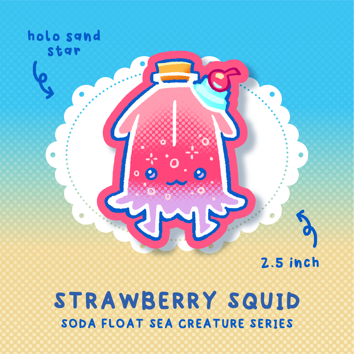 Strawberry Squid Sticker ★ Soda Float Sea Creatures