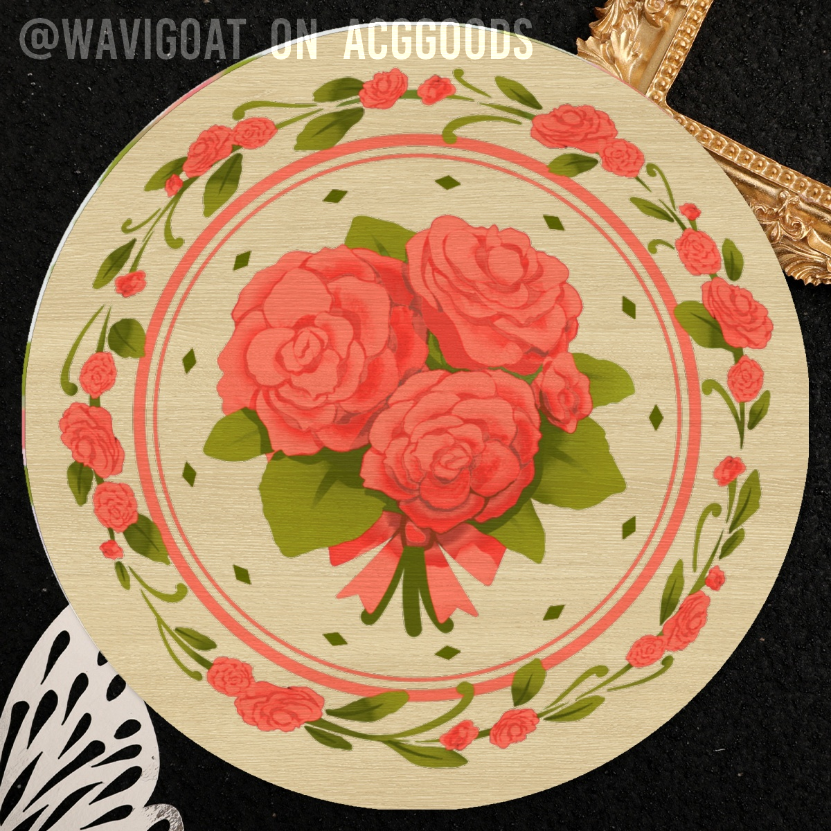 Red Begonia 10cm Wood Coaster