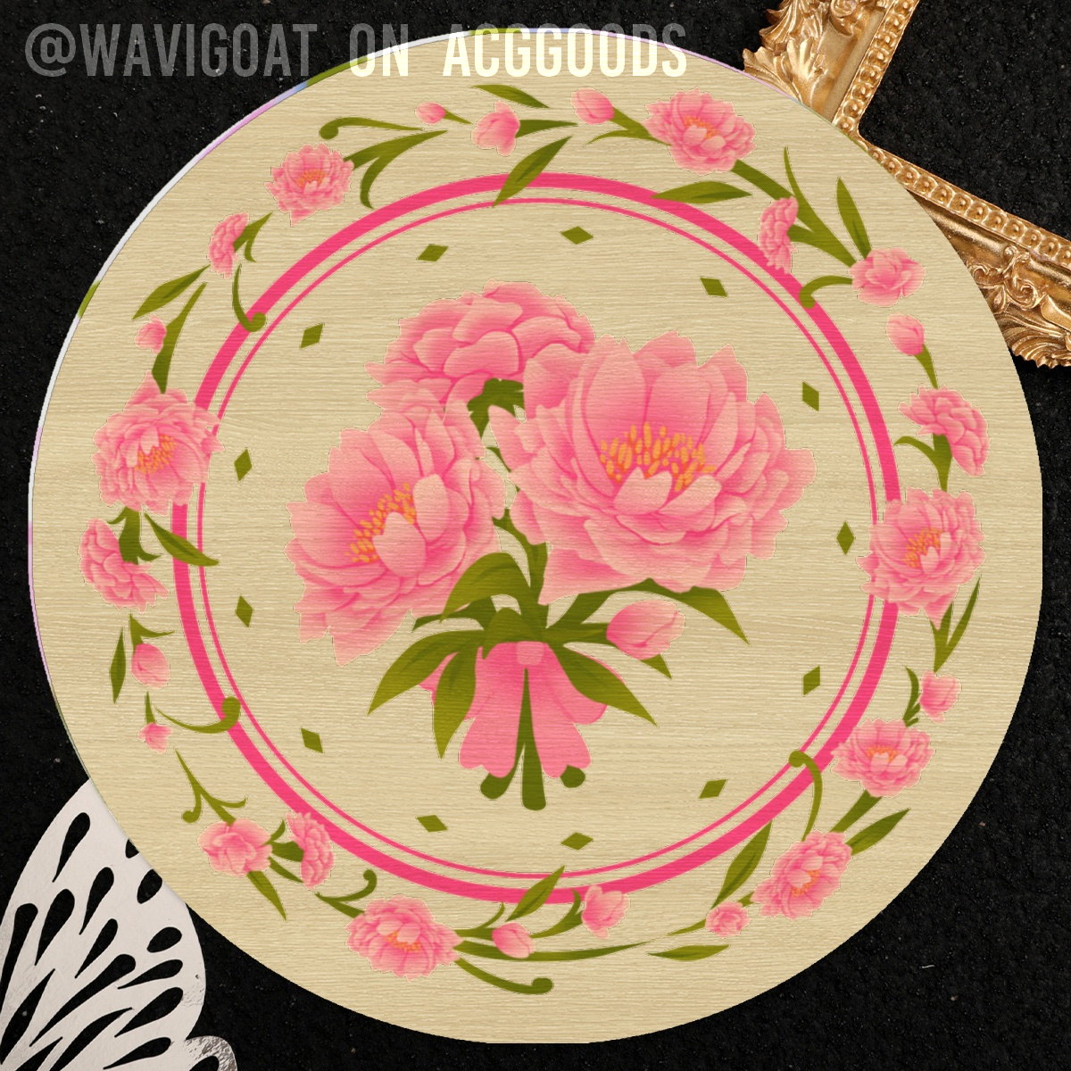 Pink Peony 10cm Wood Coaster