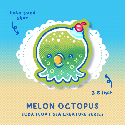Melon Octopus Sticker ★ Soda Float Sea Creatures
