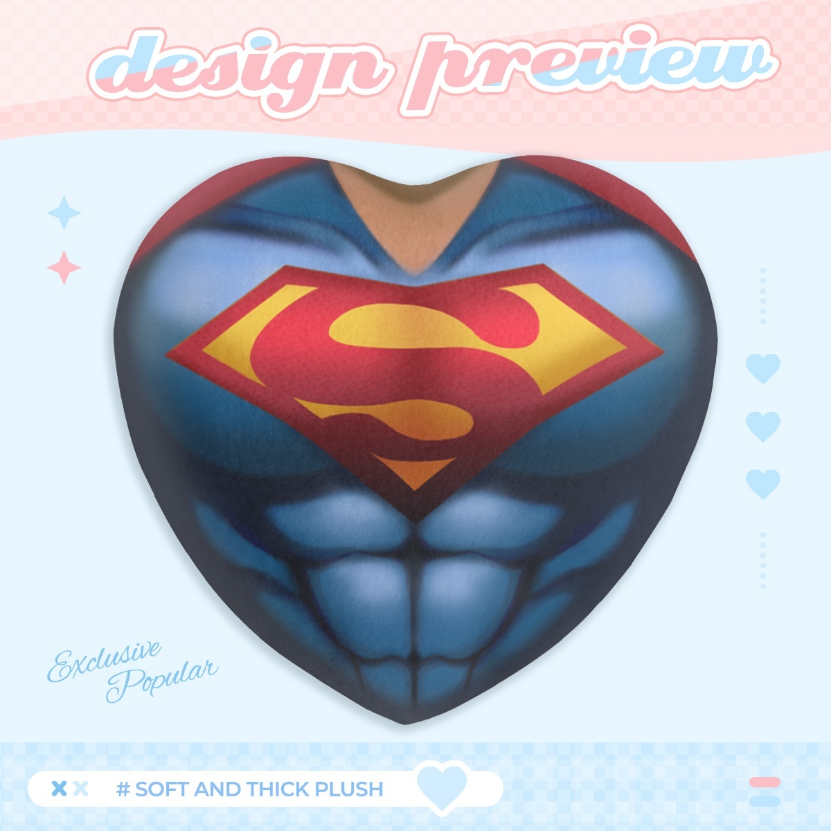 Superman Chest Heart Shape Plush Badge