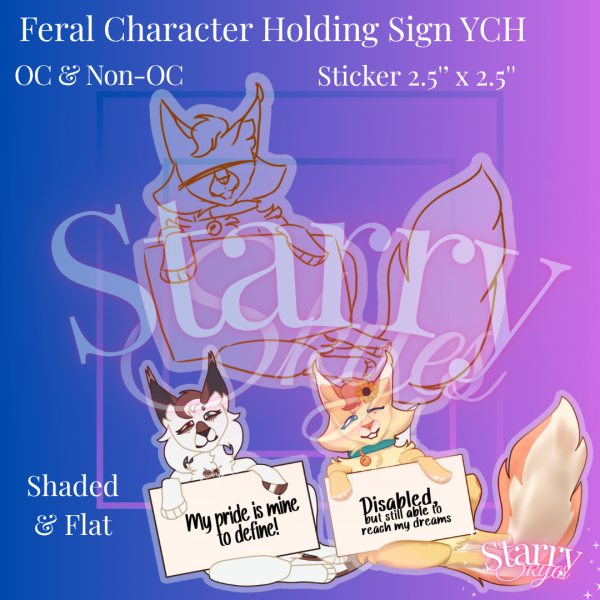 Feral Character Holding Sign | YCH Sticker
