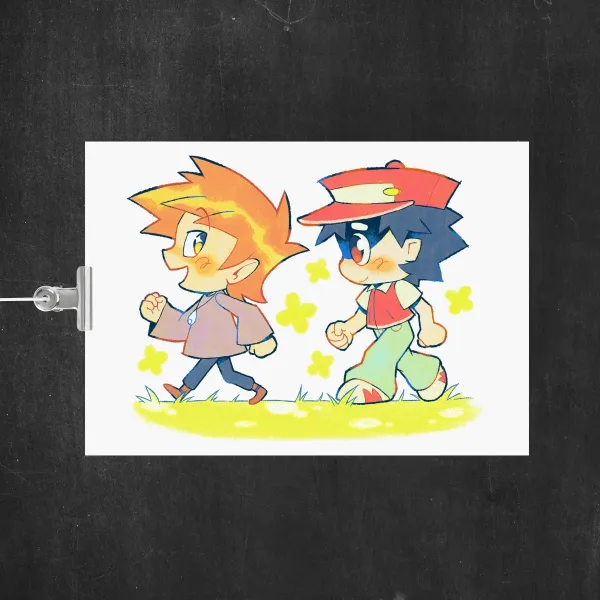 Red and Blue Grassy Walk Print