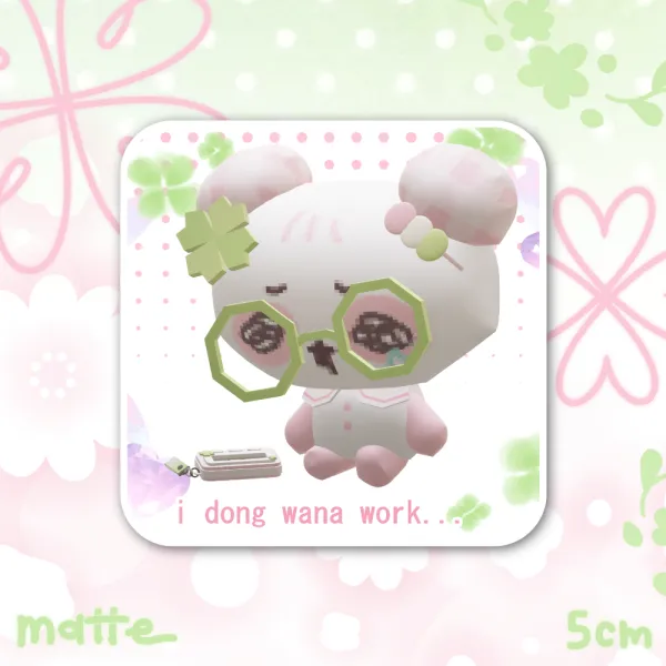 i don't wanna work... Crying Pink Clover Panda Sticker