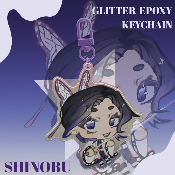 Chibi Kocho Shinobu Glitter Epoxy Keychain • Demon Slayer