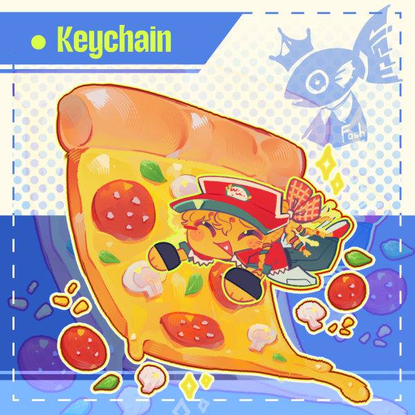 Elliot pizza keychain (Work at a Pizza Place)