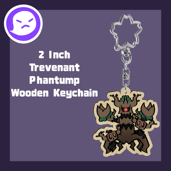 2-Inch Trevenant Phantump Wood Keychain