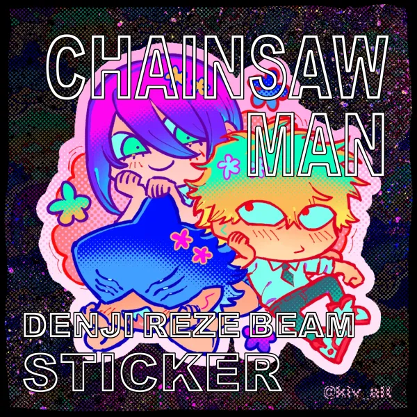 Chainsaw Man Denji, Reze, and Beam Sticker