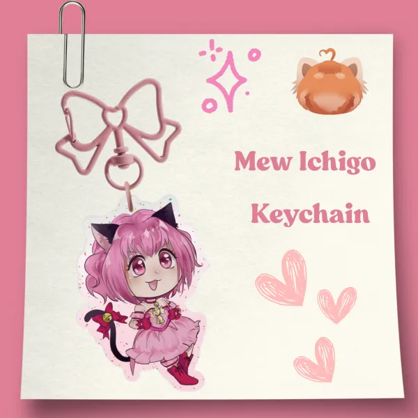Mew Ichigo Glitter Acrylic Colored Edge Keychain