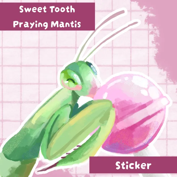 Sweet Tooth Praying Mantis Sticker