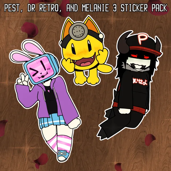 Pest, DrRETRO, and Melanie (3 Sticker Pack)