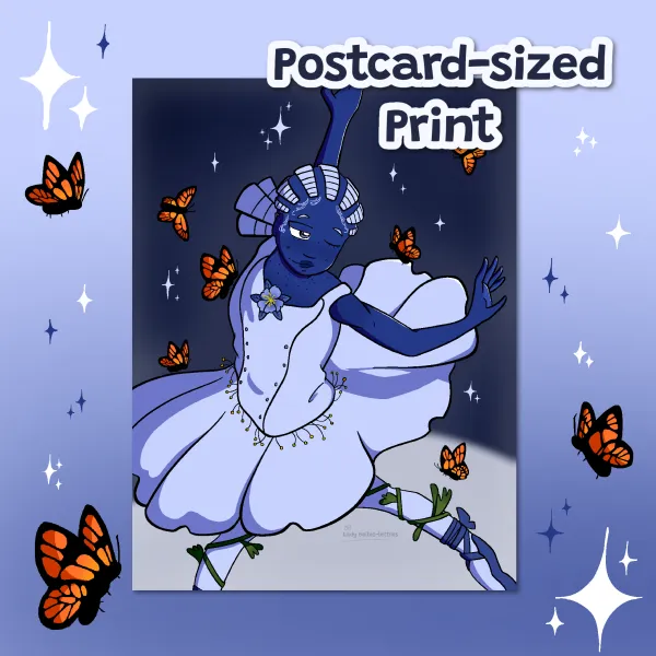 Blue Flower and Butterflies | Postcard-sized Print