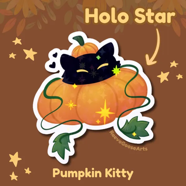 Pumpkin Kitty Holo Star Sticker