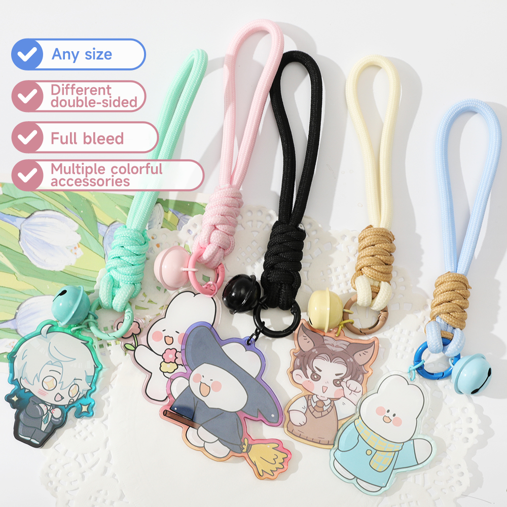 Key Fob Bell Rope Custom Rope Lanyard With Bell Acrylic Keychains