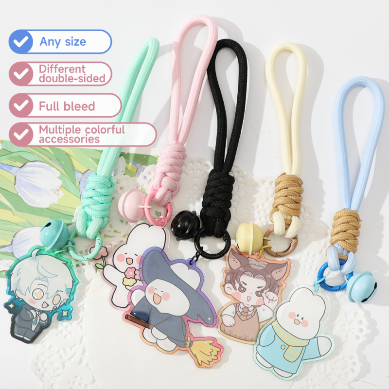 Custom Rope Lanyard With Bell Acrylic Keychains